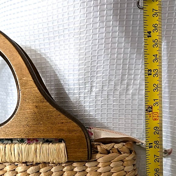 Vtg Cappelli Straworld Picket Fence Purse Wood Handles Rafia Lined Cottage Core - Picture 11 of 13